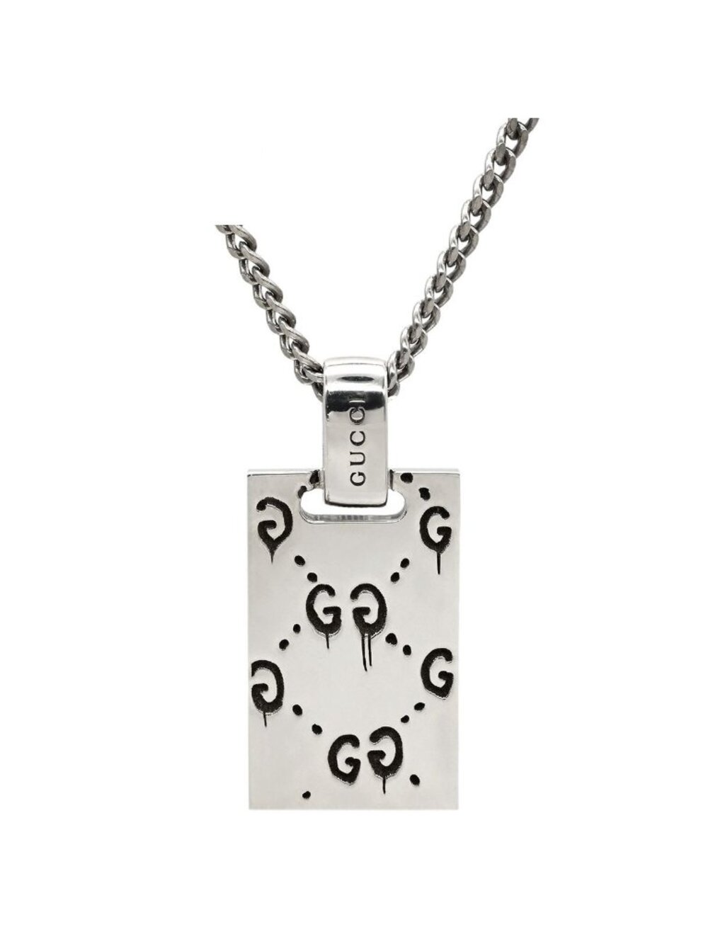 Gucci Necklace Ghost 925 Sterling Silver Skull GG Plate Square